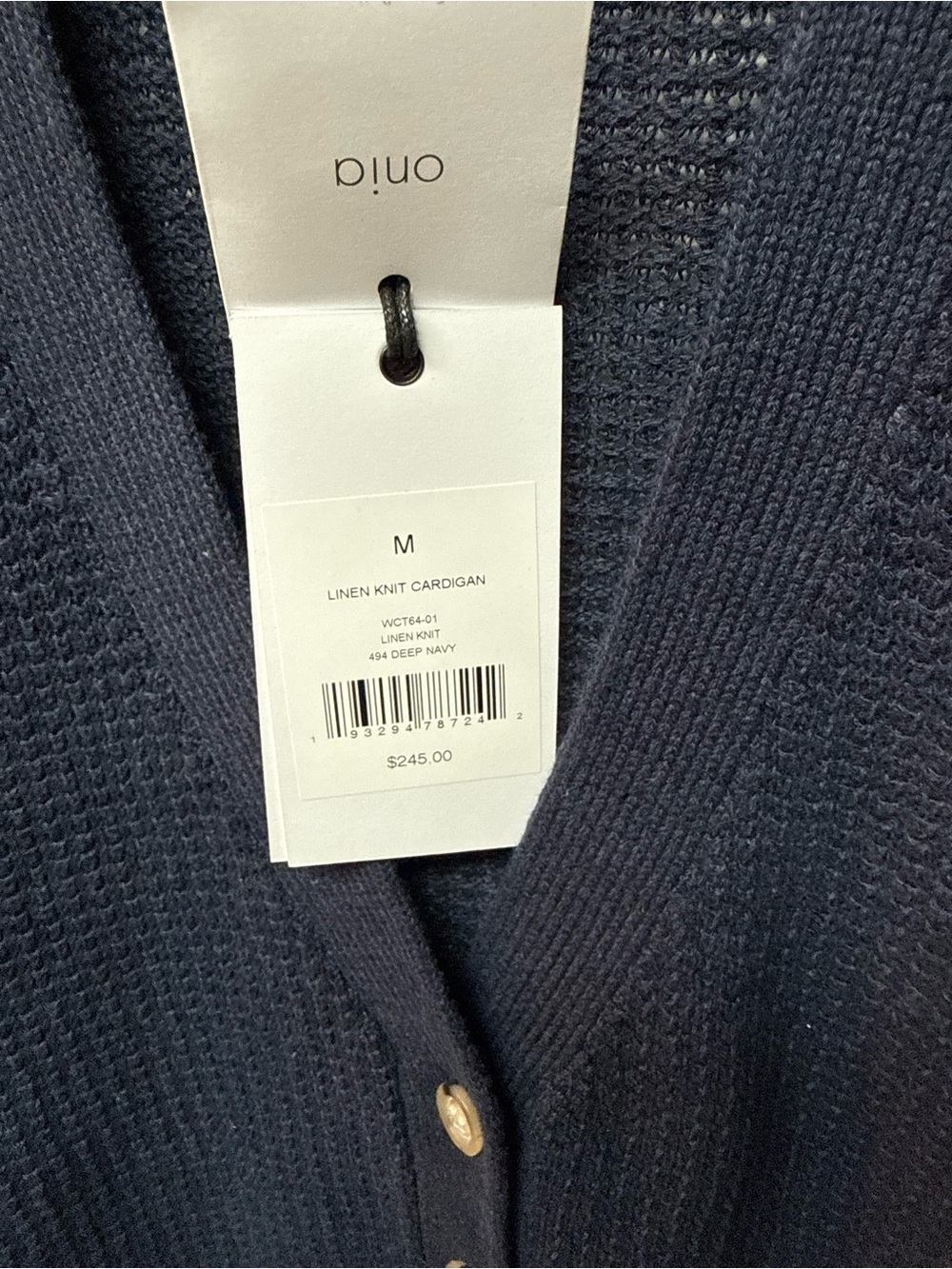 Onia Navy V-Neck Button Front Cardigan - Picture 4 of 6